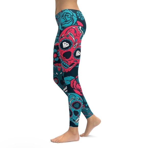 Gearbunch Pants - Gear Bunch Blue Sugar Skull Leggings | XL | Vibrant & Stretchy
